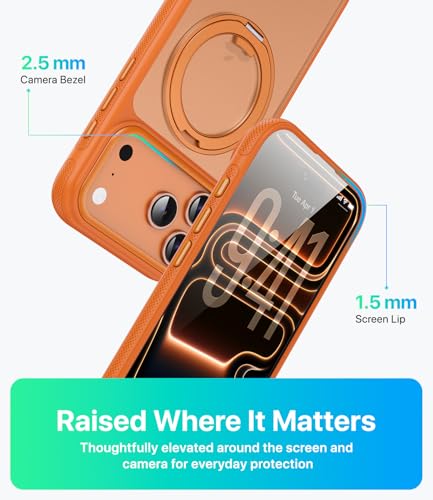Image of for iPhone 17 Pro Case, Compatible with MagSafe, Slim Shockproof Military-Grade Rugged Protective Case with Stand, Camera Control, Comfort Grip (D-Orange, iPhone 17 Pro)