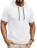 COOFANDY Herren Kapuzenshirt Kurzarm Freizeit Oversized Hoodie Gym Muskelshirt Sommer Basic Tops mit Kapuze Weiß L