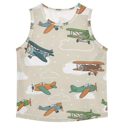 J JOYSAY Cartoon Airplane Sky Boys Tank Top Sleeveless Muscle Shirts Quick Dry Active Workout Sport Kids T-Shirts 3-15T