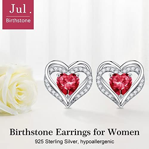 Iefil Birthstone Earrings for Women, S925 Sterling Silver Heart Stud Earrings Birthday Gifts for Women4