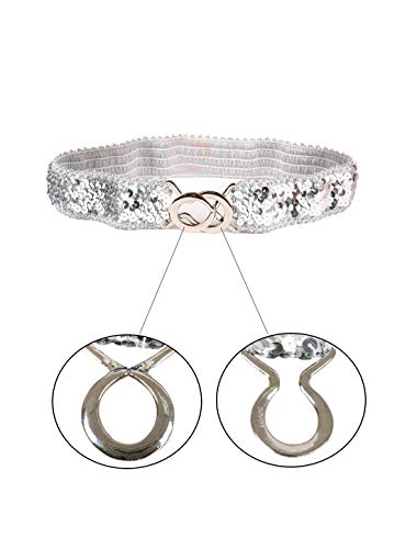 uxcell Lady Sequins Decor Metal Interlooking Buckles Elastic Waist Belt4