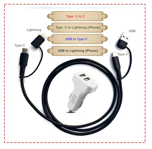 Image of Auto Pearl, 2-Ports Fast Car Charger with 4 in 1 Black Cable, Turbo Charger, Dual USB Compatible with Captiva