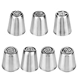 7pcs Russian Piping Tips, Flower Frosting Piping Kit Stainless Steel Cake Decorating Tips Flower Icing Nozzles for Cake Dessert Cookie