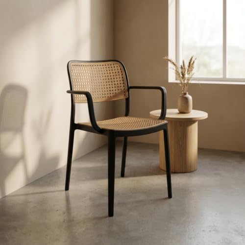 Image of INNOWIN Mirra Chair for Cafeteria | Arm Chair | Accent Chair for Living Room Home, Bedroom, Cafe and Hotels | 3- Year Warranty | Plastic | Black