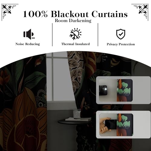 Image of Tyrot Vintage Black Boho Blackout Curtains for Bedroom, 52W x 84L, 2 Panels