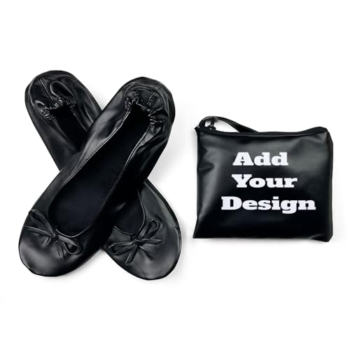 Custom Women's Foldable Flats Design Your Own Portable Ballet Flat Roll Up Slipper Shoes Personalized Add Text Dancing Shoes with Travel Pouch Bag