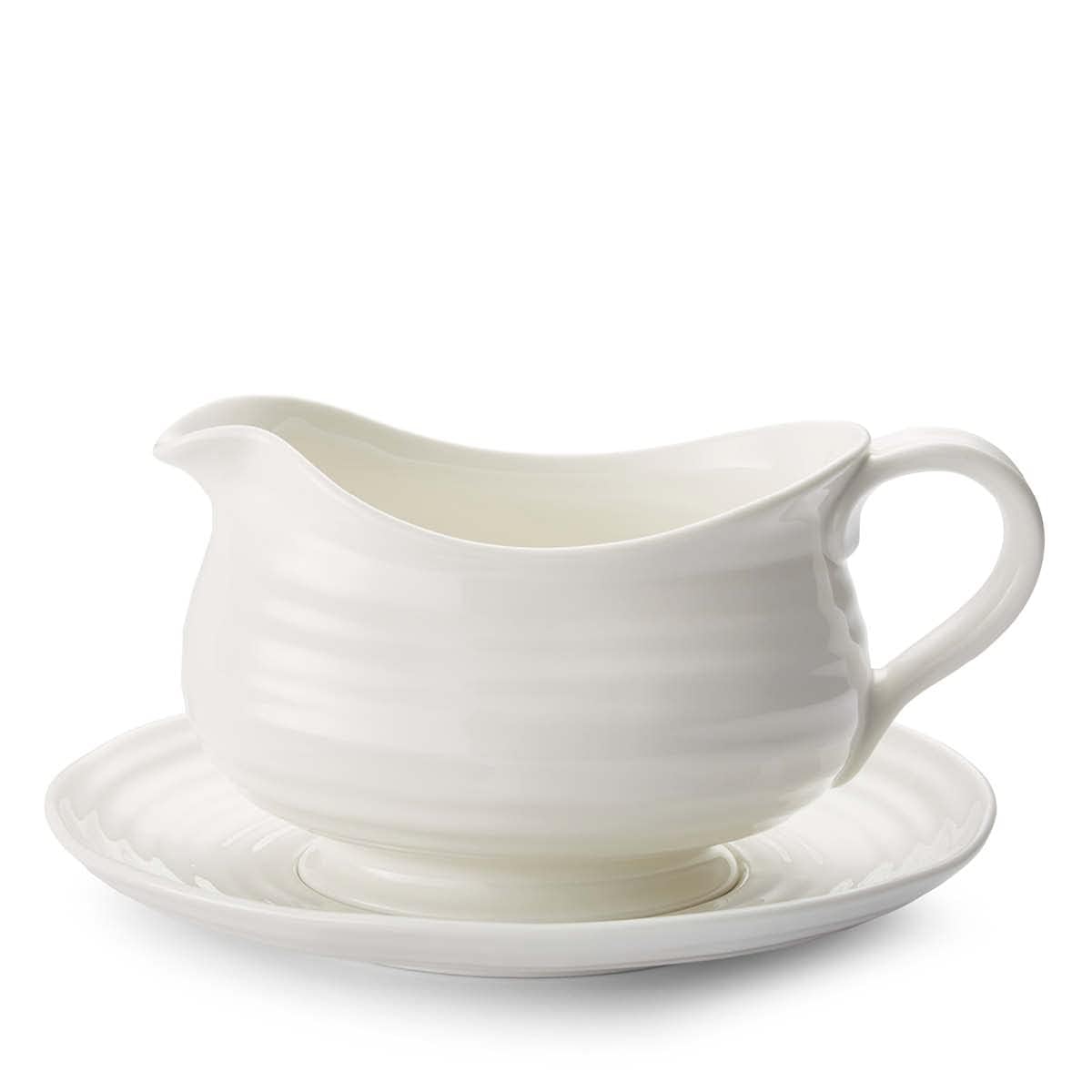 PortmeirionSophie Conran Gravy Boat with Stand, 24 oz Fine Porcelain White Sauce Server - Oven, Microwave, Freezer & Dishwasher Safe - 9.5 in Dinnerware for Entertaining & Dining