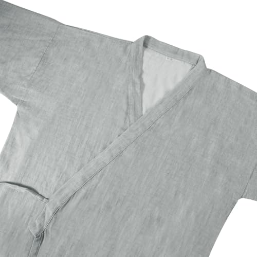 Image of SIQITECHNO Men Summer Kimono Bathrobe Long Cotton Yukata Woven Striped Pajamas Loungewear Mens Bathrobe Sleepwear Nightgown