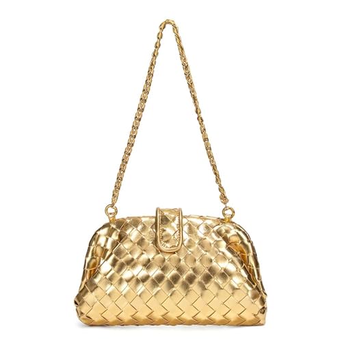 Image of Vegan Leather Metallic Glossy Evening Shoulder Bag Clutch Handbags for Women Fashion Chain Ladies Purse (M04)