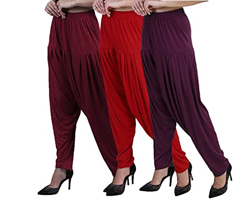 Image of CASUALS Women's Regular Fit Viscose Drawstring Patiala Harem Pants Combo Pack 3