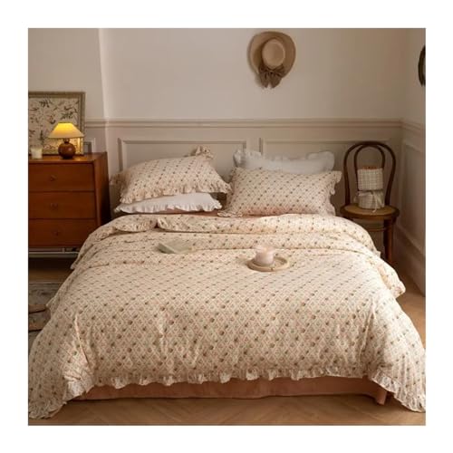 Couvre-couvette à couette florale avec taie d'oreiller douce et drapé à volants