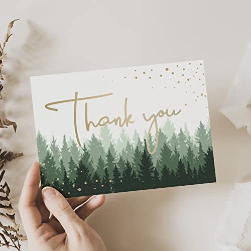 Thank You Cards With Envelopes | 48 Gold Foil Forest Nature Wedding Thank You Cards | Baby Shower Thank You Cards | Bridal Shower, Rustic Woodland Thank You Notes With Envelopes Set | 4X6 Inches #TOP7