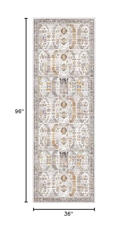 Madane Hallway Runner 3x8, Kitchen Rugs Washable Entryway Rug Vintage Kitchen Runners Non Slip Indoor Area Rug Farmhouse Carpet Runner for Bathroom Living Room Bedroom (3 X 8, Brown/Gold)