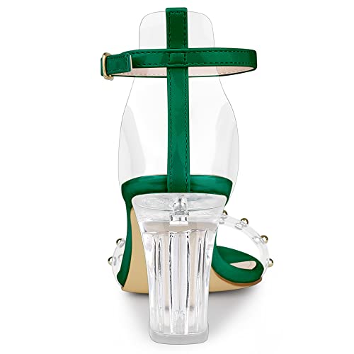 Allegra K Women's Clear Block Heel Ankle Strap Green Heeled Sandals 7 M Us #TOP3