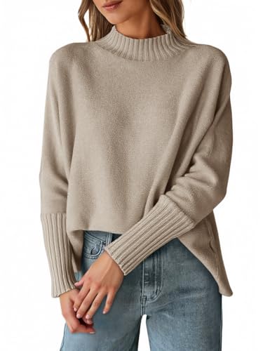 Cicy Bell Womens Mock Neck Sweaters Batwing Long Sleeve Chunky Knit Pullover Oversized Fall Casual Trendy Sweater Tops