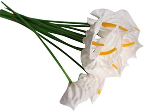 20Pcs Artificial Anthurium Flowers Real Touch Fake Flower for Home Decor Floral Arrangements Bouquets (White Yellow Heart)