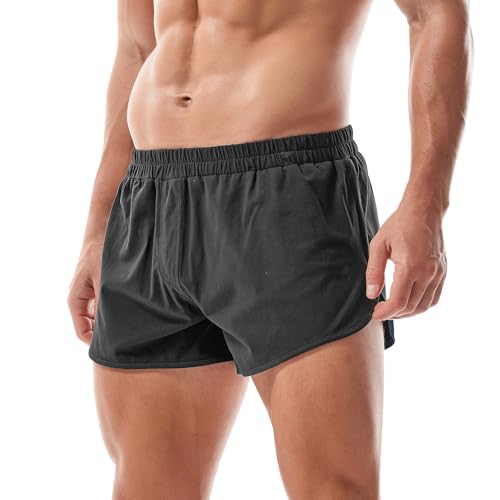 AMY COULEE Mens Lounge Shorts Workout Gym Shorts Lightweight Split Side Cotton Sleep Bottoms