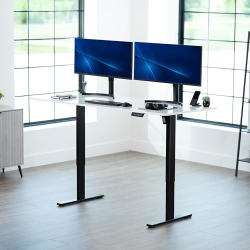 Image of VIVO White Dry Erase 71 x 30 in Standing Desk, DESK-KIT-1B7WE | Electric, Holds 220 lbs, Sit Stand, Height Adjustable Whiteboard Table, Extra Deep Top, 1B Series, Black Frame