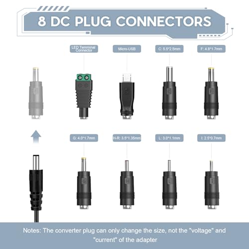 Artrastar 12V Netzteil Universal 12V 2A 1.5A 1A 24W AC 220V-240V auf DC 12 Volt Trafo LED Driver Adapter für LED Streifen CCTV Kamera, Router, 8 DC Steckeradapter, Kompakt Steckernetzteil