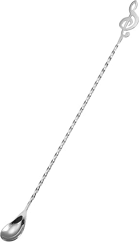 uxcell Cuchara de bar para mezclar cóctel, 1 cuchara de acero inoxidable de 15.75 pulgadas, agitador de cuchara de mango largo con nota patrón en
