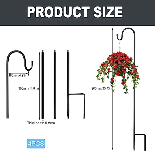 TUZHE 4 sztuki haków pasterskich do ogrodu 90CM, metalowe wtyczki ogrodowe z hakiem do lamp solarnych, latarni, oświetlenia bożonarodzeniowego, weselnego, do koszy na rośliny, na kule kwiatowe