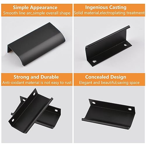 MOROBOR 8 Pack Modern Style Finger Edge Pull Furniture Drawer Handles Hidden Cabinet Kitchen Drawer Handles Knobs, 150mm/Black - Image 4