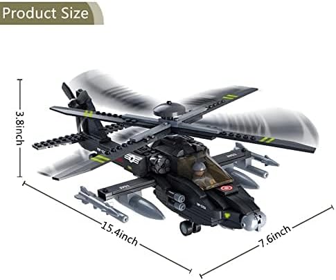 Miniatura 3 de Bloque de construcción de helicópteros, kits de construcción de aviones militares, con 1 figura, 293 piezas de bloques de construcción de la fuerza