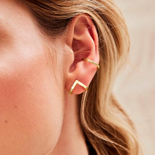 Gold Earrings for Women Trendy, 14K Gold/Silver Stud Earrings Sterling Silver Post Minimalist Simple Dainty Triangle Earring Open Huggie Hoops Geometric Hypoallergenic Earrings for Women Gifts4