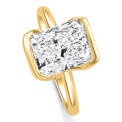 Pompeii Certified 4Ct Radiant Cut Diamond Bezel Engagement Ring Yellow Gold Lab Grown (E/F,VS1-VS2)3