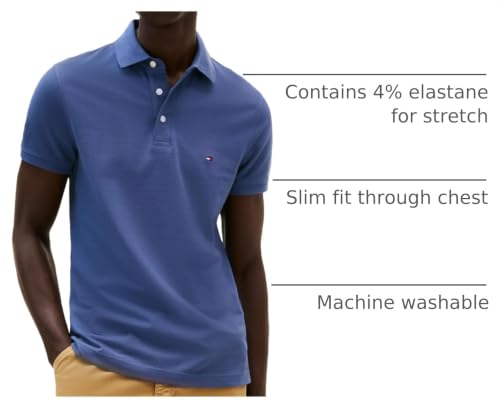 Image of Tommy Hilfiger Men's Short Sleeve Polo Shirts in Slim Fit with Stretch and Organic Pique Cotton