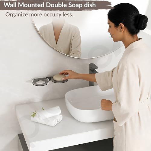 Image of Plantex Double Soap Dish /Stainless Steel Glass Dual Soap Holder /Case /Stand /Soap Bar for Kitchen /Bathroom Accessories - Pack of 1 (Black)