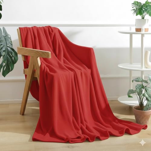 Image of Harleen Blankets, 250 GSM Super Soft Flannel Cozy Blankets for Double Bed, Washable Lightweight Blanket for Couch Sofa Bed Office, Warm Plush Blankets for All Season (90 inchx90 inch) (Red, Double)