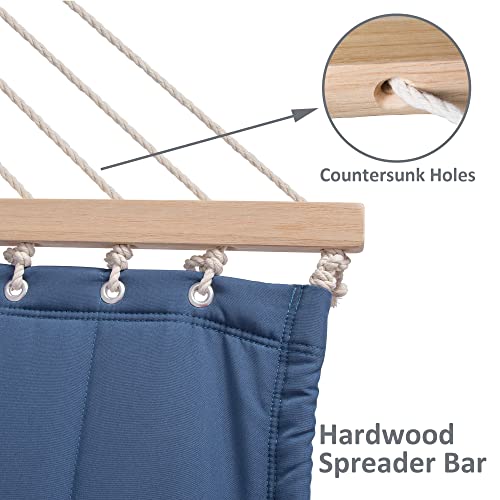 Suncreat Double Outdoor Hammock With Hardwood Spreader Bar, Extra Large Pillow, 475 Lbs Capacity, Heavy Duty 2 Person Hammock, Blue #TOP4