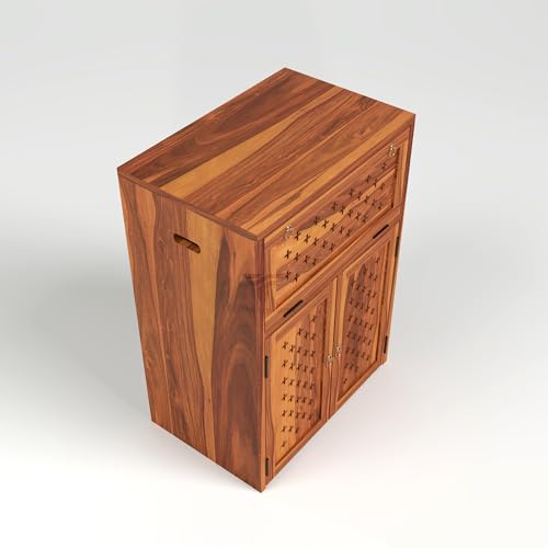 Image of Solid Sheesham Wood Inverter Cabinet | Rosewood Inverter Stand with Ventilated Doors & Foldable Front Panel | Multipurpose Storage Cabinet for Home & Office (Natural Finish)