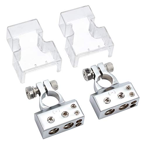 AUTOUTLET 4/8 Guage AWG Car Battery Terminal Connectors Kit,Positive Negative Heavy Duty Top Post Terminal with Clear Cover,Car Audio Battery Terminal for Car(1 Pair)
