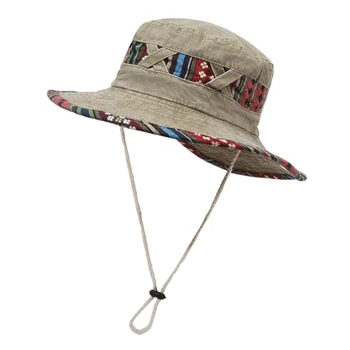 Chapéu Homem Verão - Chapéu de aba larga UV para Pesca, Caminhadas e Praia - Gorro Leve Dobrável com Proteção Solar UPF 50+ - Safari Homem (Caqui)