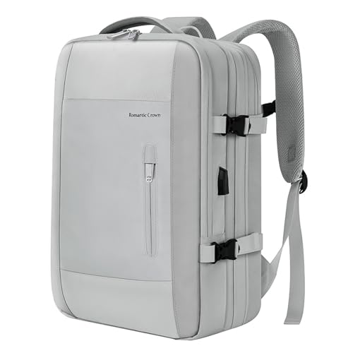 Romantic Crown Mochila de Viagem Expansivel Masculina Feminina, Mochila Para Notebook Executiva Impermeável Reforçada Cabo USB, Trabalho, Escola, Viagens (Cinza)