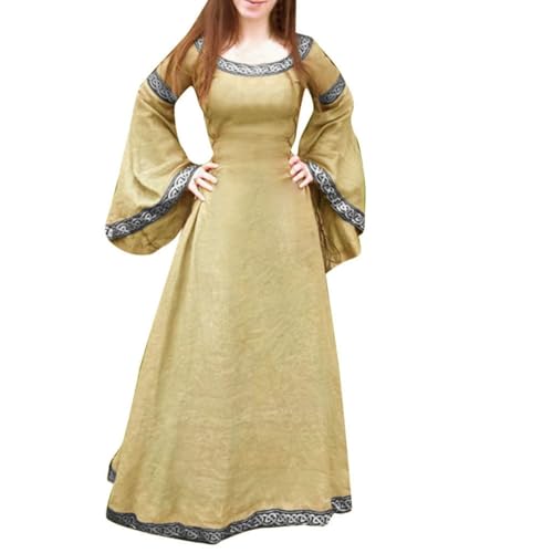 Duohropke Mittelalter Kleid Damen Renaissance Kostüm Wikinger Kleidung Schnittmuster U-Boot-Ausschnitt Elfenkleid Große Größen Leinen Prinzessin...