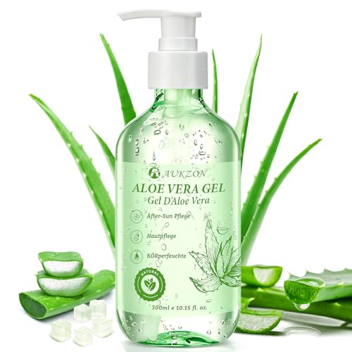 Aloe Vera Gel 300ml - 100 Prozent Natürliche Aloe Vera Feuchtigkeitscreme für Gesicht, Körper und Haare, Beruhigende Pflegende Naturkosmetik für Trockene Strapazierte Haut, After Sun Sonnenbrand