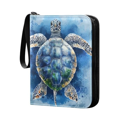 Álbum de fotos de tarjetas coleccionables con fundas extraíbles de doble cara para niños y niñas, juguetes, regalo, tortuga feroz, reptil, azul