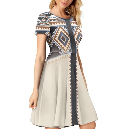 Image of HUGS IDEA Womens Puffy Swing Midi Dress Round Neck Short Sleeve Party A-Line Dresses
