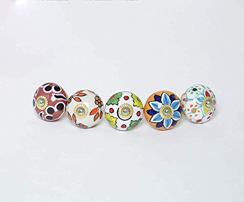 Image of Knobs for Drawers - Vintage Assorted Blue Pottery Ceramic Door Handle for Kitchen Cabinets Home Decor Items - Assorted Multicolor - Pack of 20