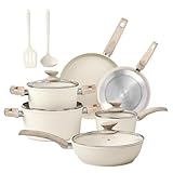 Kitchen Academy - Set di pentole e padelle con rivestimento antiaderente, 12 pezzi, set di pentole e padelle per induzione, fornelli a gas e microonde, colore: Beige