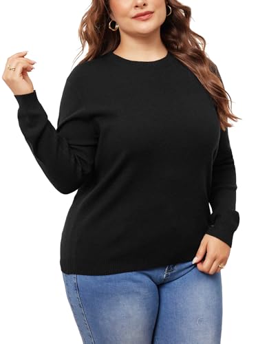 Image of Agnes Orinda Plus Size Sweater for Women Long Sleeve Crewneck Shirts 2024 Fall Knit Casual Basic Tee Tops