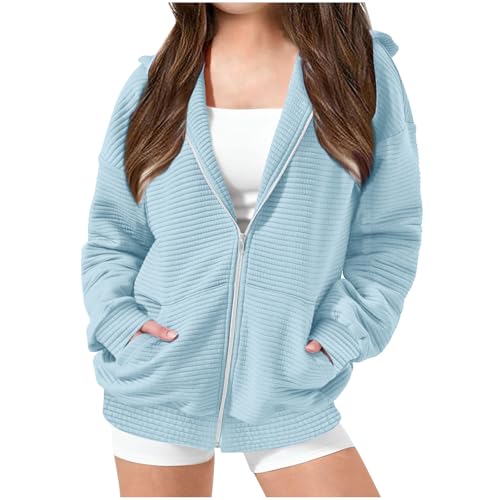 Kids Trendy Sweatshirt Jacket Plain Color Ribbed Zip Up Hoodies with Pockets Casual Fall Winter Coats
