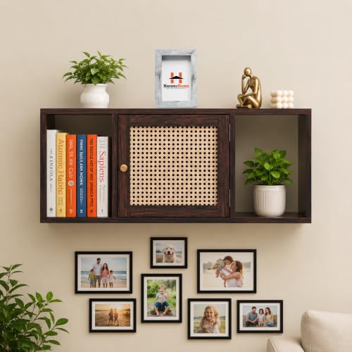 Image of Wooden Wall Shelves for Home Library | Display Unit | Sheesham Wall Mount Shelf, Book Storage Rack for Living Room | Bedroom | (Can-Walnut)