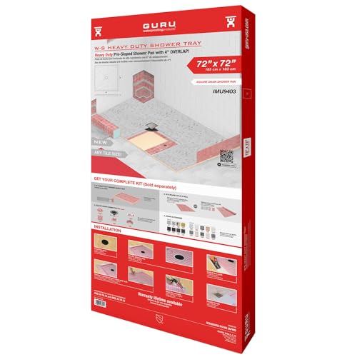 GURU USA W-S Heavy Duty Shower Tray for Square Drain, Bathroom Shower Pan Kit with Pre-Sloped Shower