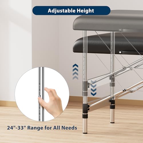 Brelley Massage Table Portable, 2-Fold Lash Bed with Side Pocket, Adjustable Height, Sturdy Aluminum Frame, Esthetician Spa Facial Bed, Tattoo Bed with Face Cradle & Carrying Bag, Black