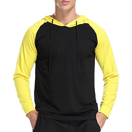 Men's Color Block Athletic Hooded Shirts Long Sleeve Workout Sport Sweatshirt Casual Running T Shirt Pullover Top (XX-Large,Black)