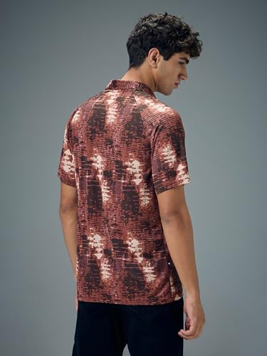 Image of TECHNOSPORT Men's Slim Fit All Over Print Polo Neck T-Shirt with Technocool+, UPF50+ for Regular Use